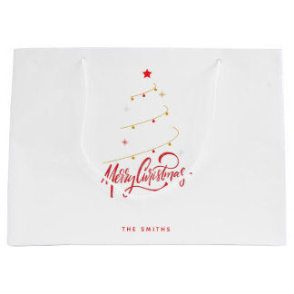 Grand Sac Cadeau Typographie d'arbre de Noël minimaliste Script