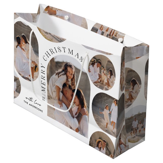 Grand Sac Cadeau Typographie moderne photo collage Noël (Devant Angle)