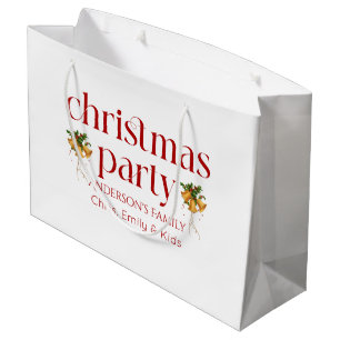 Grand Sac Cadeau Typographie Rétro Rouge de Noël Personnalisée