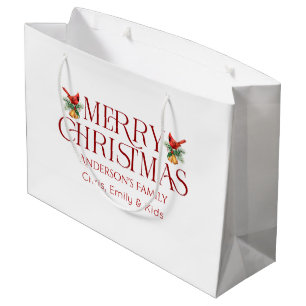 Grand Sac Cadeau Typographie Rétro Rouge Joyeux Noël Personnalisée