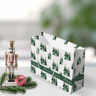 Grand Sac Cadeau Typographie rustique moderne des arbres de Noël
