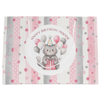 Grand Sac Cadeau Un chat fantaisiste sucré pour l'anniversaire d'un