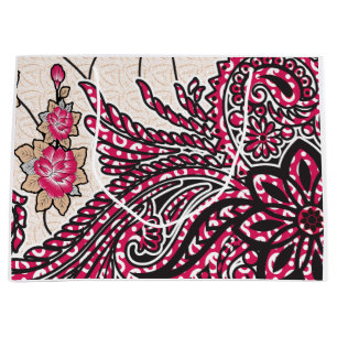 Grand Sac Cadeau Un design cachemire décoratif avec rouge vif et ép