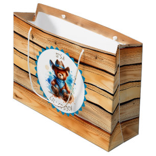 Grand Sac Cadeau Un garçon   Le Baby shower du garçon Cowboy Teddy 