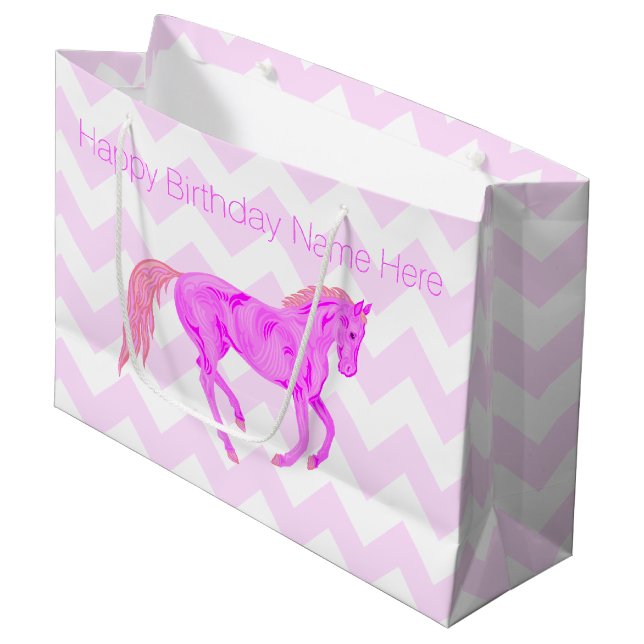 Grand Sac Cadeau Un joyeux anniversaire de poney de motif mignon (Devant Angle)