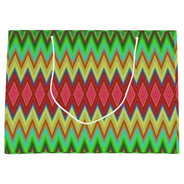 Grand Sac Cadeau Un sac-cadeau vibrant présentant un motif zigzag a (Devant)