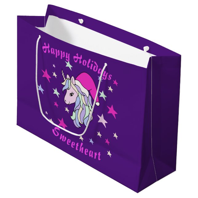Grand Sac Cadeau Unicorn de Noël personnalisable Père Noël (Devant Angle)