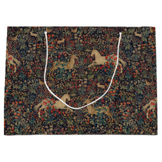 Grand Sac Cadeau Unicorne médiévale Midnight Floral Garden