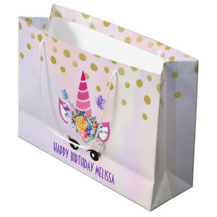 Grand Sac Cadeau Unicorne rose tendance Confetti & Fleurs Anniversa