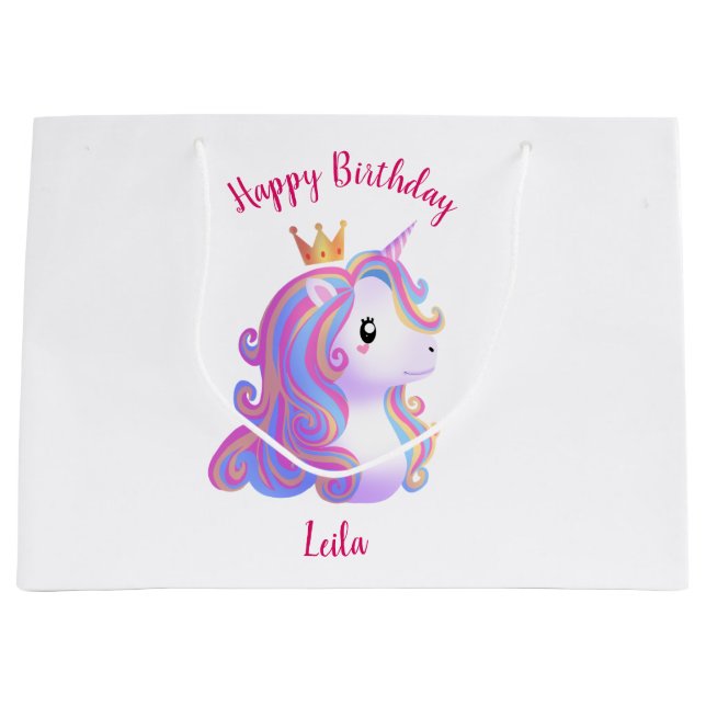 Grand Sac Cadeau Unicorne Whimsical Anniversaire (Devant)