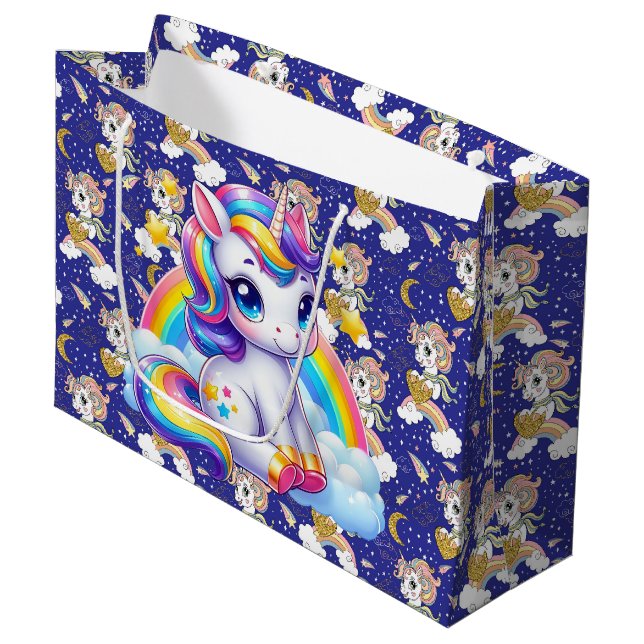 Grand Sac Cadeau Unicornes et Rainbows (Devant Angle)
