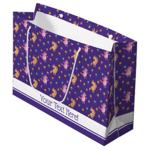 Grand Sac Cadeau Unicornes lunaires et jolies fleurs Motif