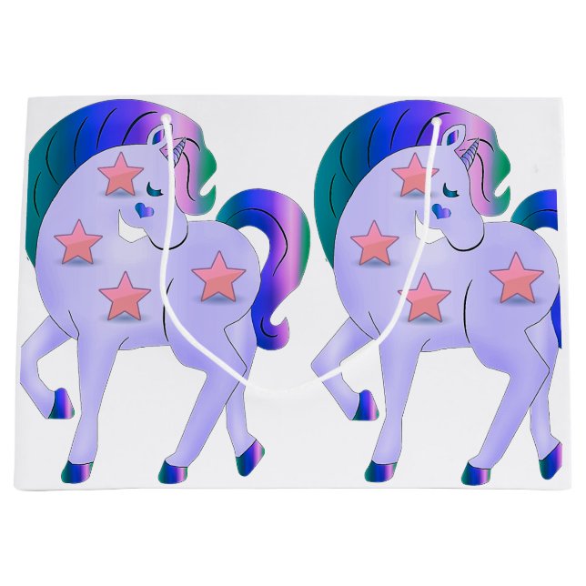 Grand Sac Cadeau Unicornes mignonnes pourpres (Devant)