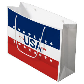 Grand Sac Cadeau USA 1776 2026 250e anniversaire Rouge Blanc Bleu