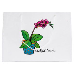 Grand Sac Cadeau Usine d'orchidée d'aquarelle dans le beau pot