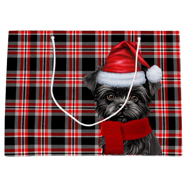 Grand Sac Cadeau Vacances Amoureux des chiens Red Black Plaid (Devant)