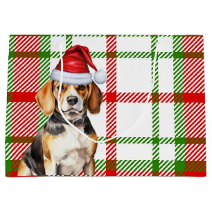 Grand Sac Cadeau Vacances Amoureux des chiens Red Green Plaid