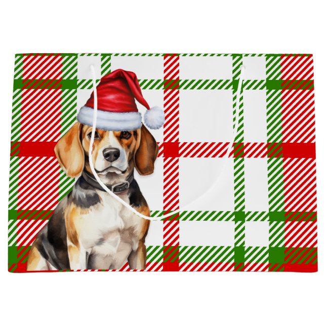 Grand Sac Cadeau Vacances Amoureux des chiens Red Green Plaid (Devant)