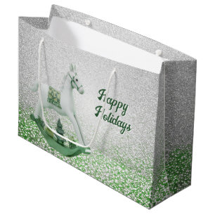 Grand Sac Cadeau Vacances de Noël vert à Cheval Blanc