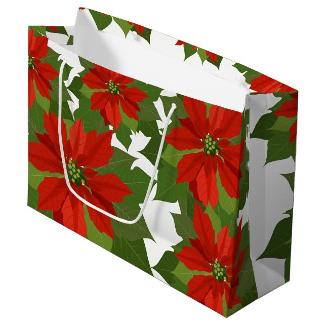 Grand Sac Cadeau Vacances Grand Cadeau Sac-Poinsettias (Devant Angle)