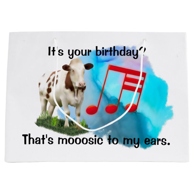 Grand Sac Cadeau Vache musicale d'anniversaire (Devant)