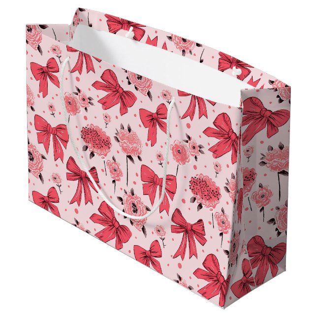 Grand Sac Cadeau Vaches florales - Motif floral et ruban (Dos Angle)