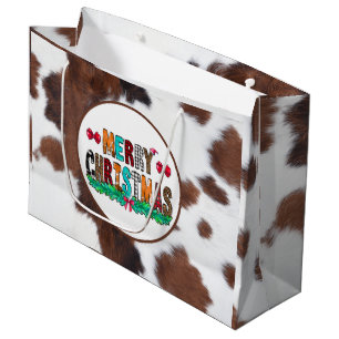 Grand Sac Cadeau Vachette Brown blanc Joyeux Noël
