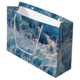 Grand Sac Cadeau Vagues bleu océan
