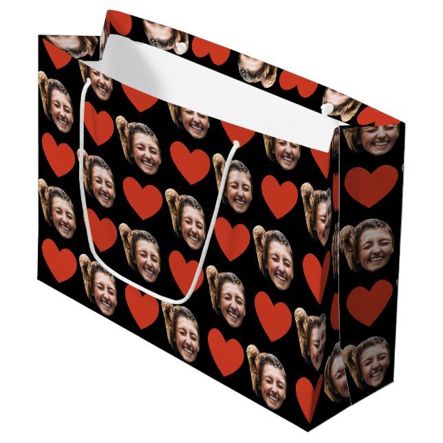 Grand Sac Cadeau Valentines Day Funny Custom Face Photo Love Heart  (Devant Angle)