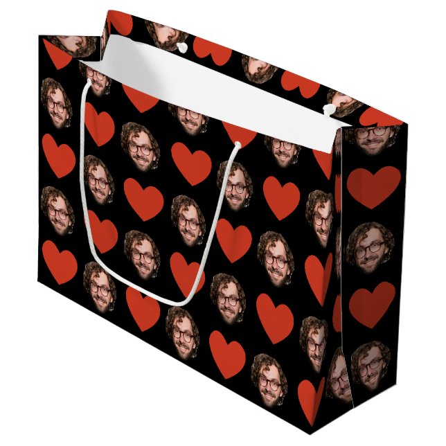 Grand Sac Cadeau Valentines Day Funny Custom Face Photo Love Heart (Devant Angle)