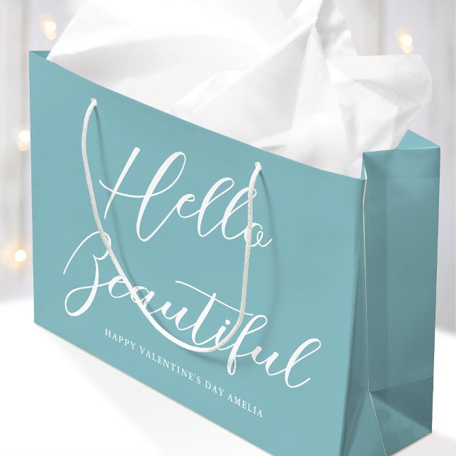 Grand Sac Cadeau Valentine's Day Gift Bag Elegant Script Blue (Créateur téléchargé)
