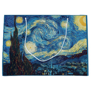 Grand Sac Cadeau Van Gogh Nuit étoilée Vintage Bleu Chef-d'œuvre