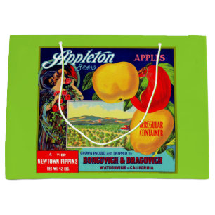 Grand Sac Cadeau vers 1900 Appleton Apples crate étiquette print