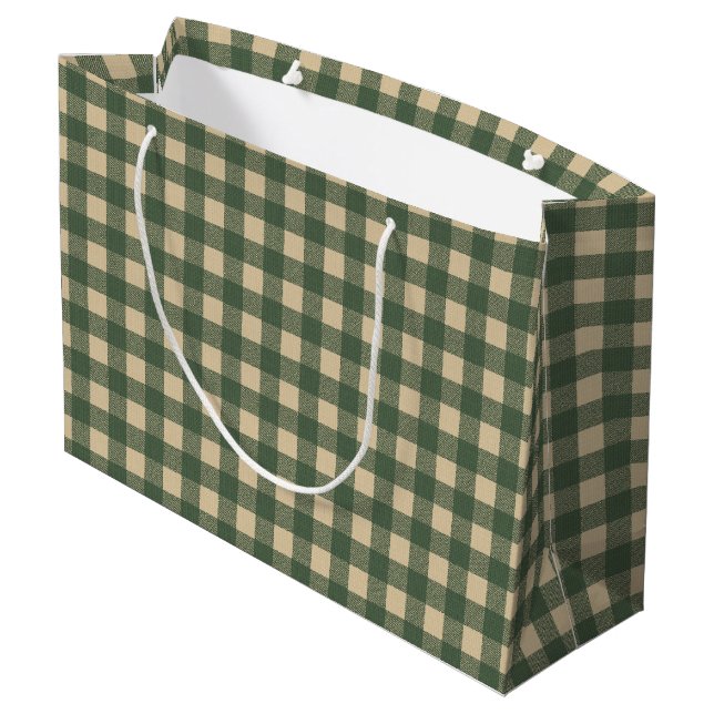Grand Sac Cadeau Vert à carreaux Campagne Rustique (Dos Angle)