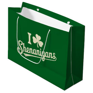 Grand Sac Cadeau Vert Drôle Irlandais Patty's Trèfle Saint Patrick