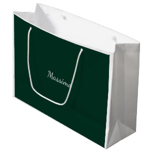 Grand Sac Cadeau Vert foncé Élégant Casual Propre Nom Écriture manu