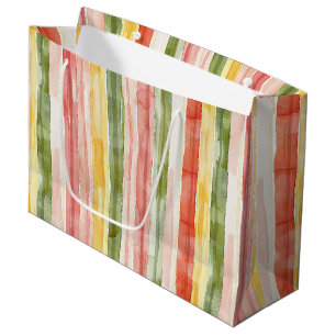 Grand Sac Cadeau Vert Jaune Rose Orange Rayures Anniversaire