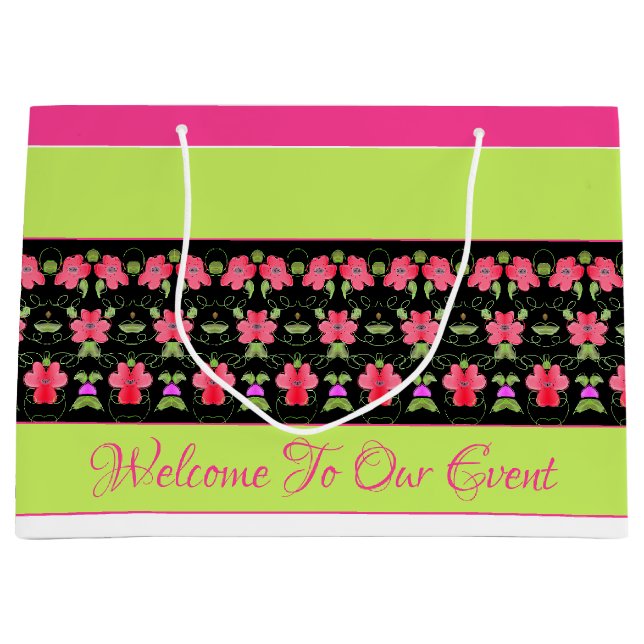 Grand Sac Cadeau Vert Lime Et Rose Clair (Devant)