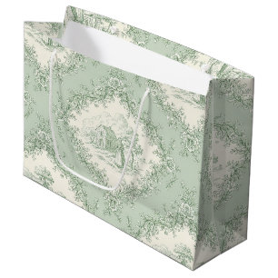 Grand Sac Cadeau Vert menthe toile florale de campagne française - 