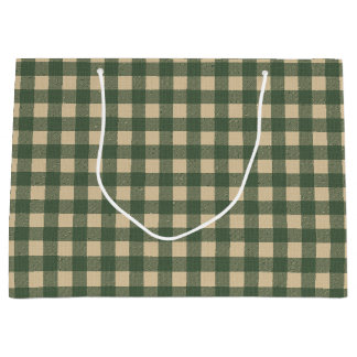 Grand Sac Cadeau Vert Plaid rustique pays