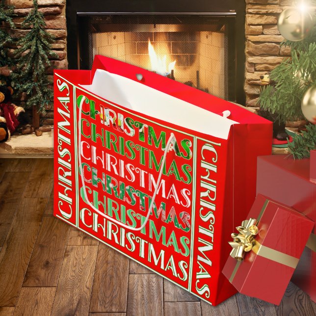 Grand Sac Cadeau Vert Rouge de Noël Festif (Créateur téléchargé)