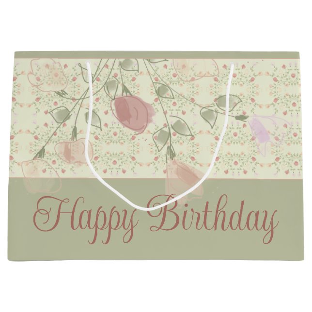 Grand Sac Cadeau Vert Sage Et Rose (Devant)