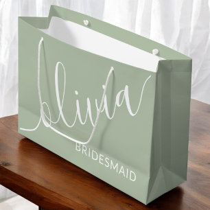 Grand Sac Cadeau Vert Sauge Demoiselles d'Honneur Moderne Minimalis