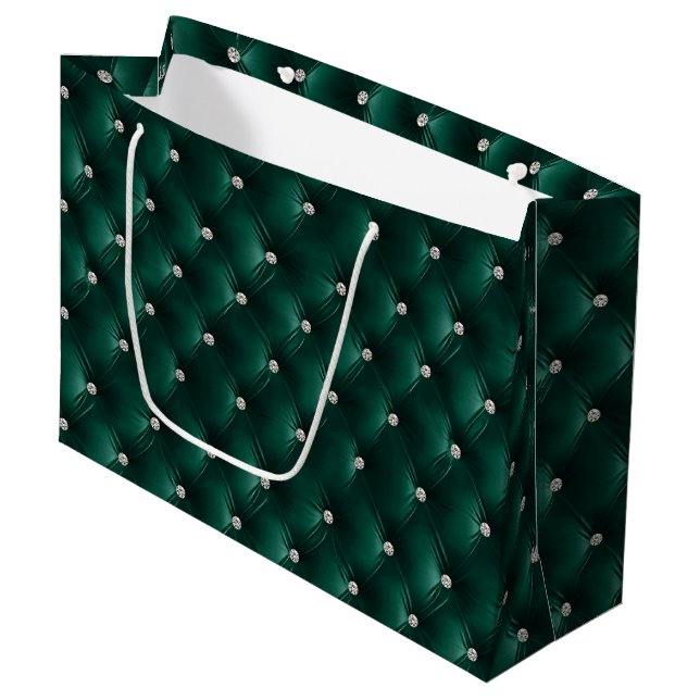 Grand Sac Cadeau Vert Turquoise Chic Faux Velvet (Devant Angle)