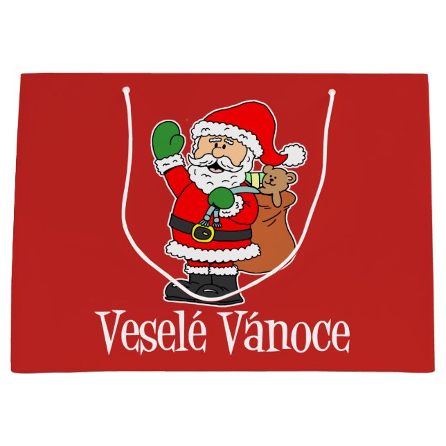 Grand Sac Cadeau Vesele Vanoce Tchèque Père Noël (Devant)