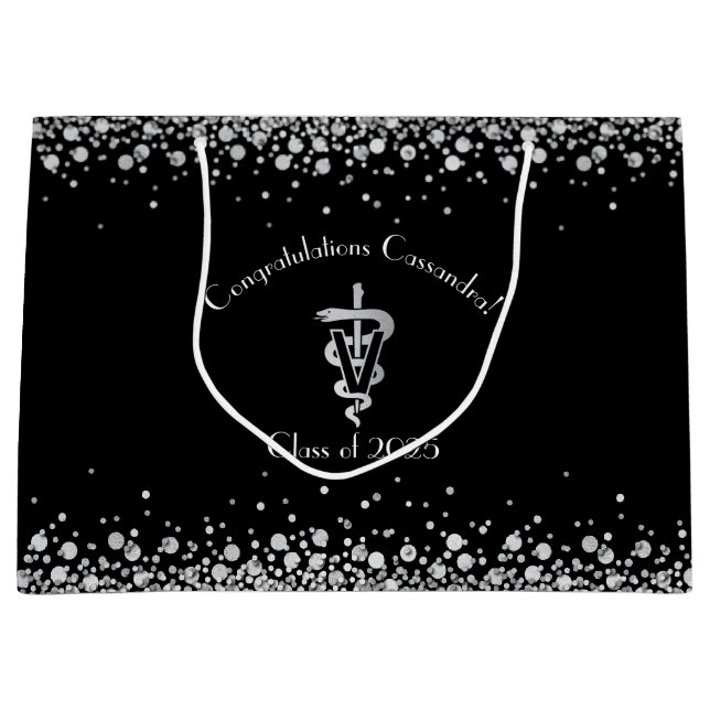 Grand Sac Cadeau Veterinarian Graduation Black Silver (Devant)