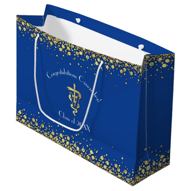 Grand Sac Cadeau Veterinarian Graduation Blue Gold (Devant Angle)