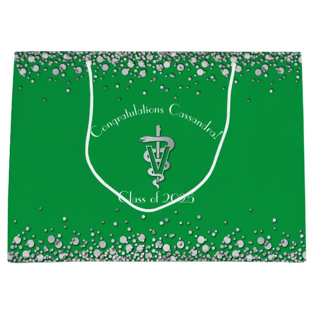 Grand Sac Cadeau Veterinarian Graduation Green Silver (Devant)