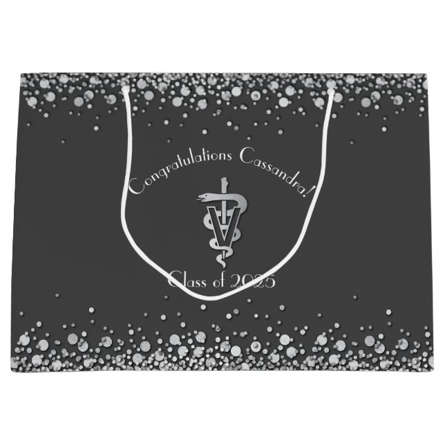 Grand Sac Cadeau Veterinarian Graduation Grey Silver (Devant)
