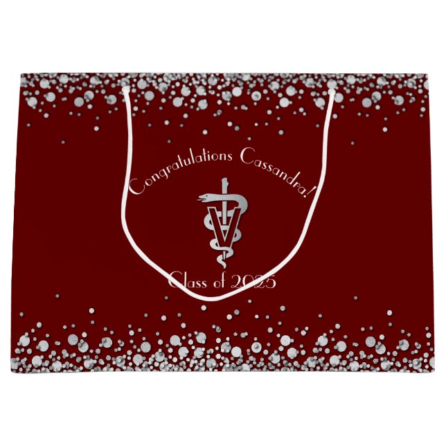 Grand Sac Cadeau Veterinarian Graduation Maroon Silver (Devant)